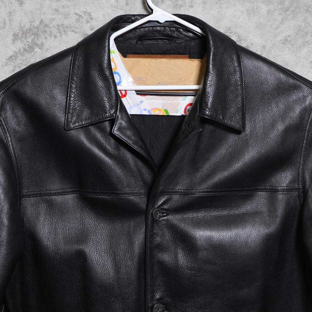 Vintage Timberland Leather Field Jacket Mens XL Black Genuine Leather Long Coat - Picture 2 of 11